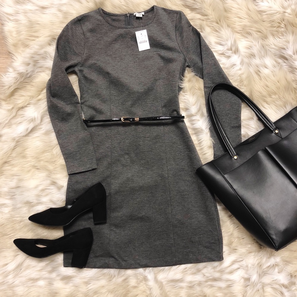 JCREW Long Sleeve Stretch Ponte Dress— Gray